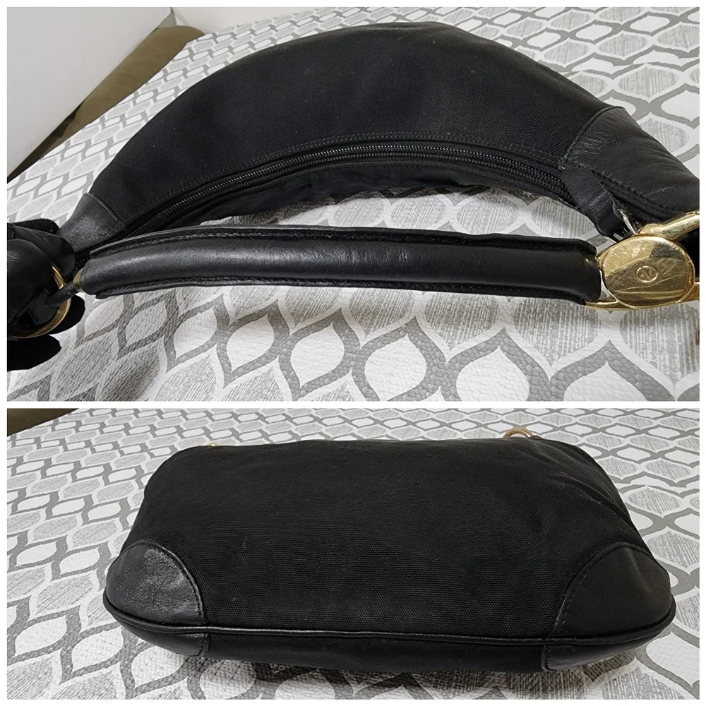 Gucci Vintage Leather-Trimmed Denim Hobo Bag Black